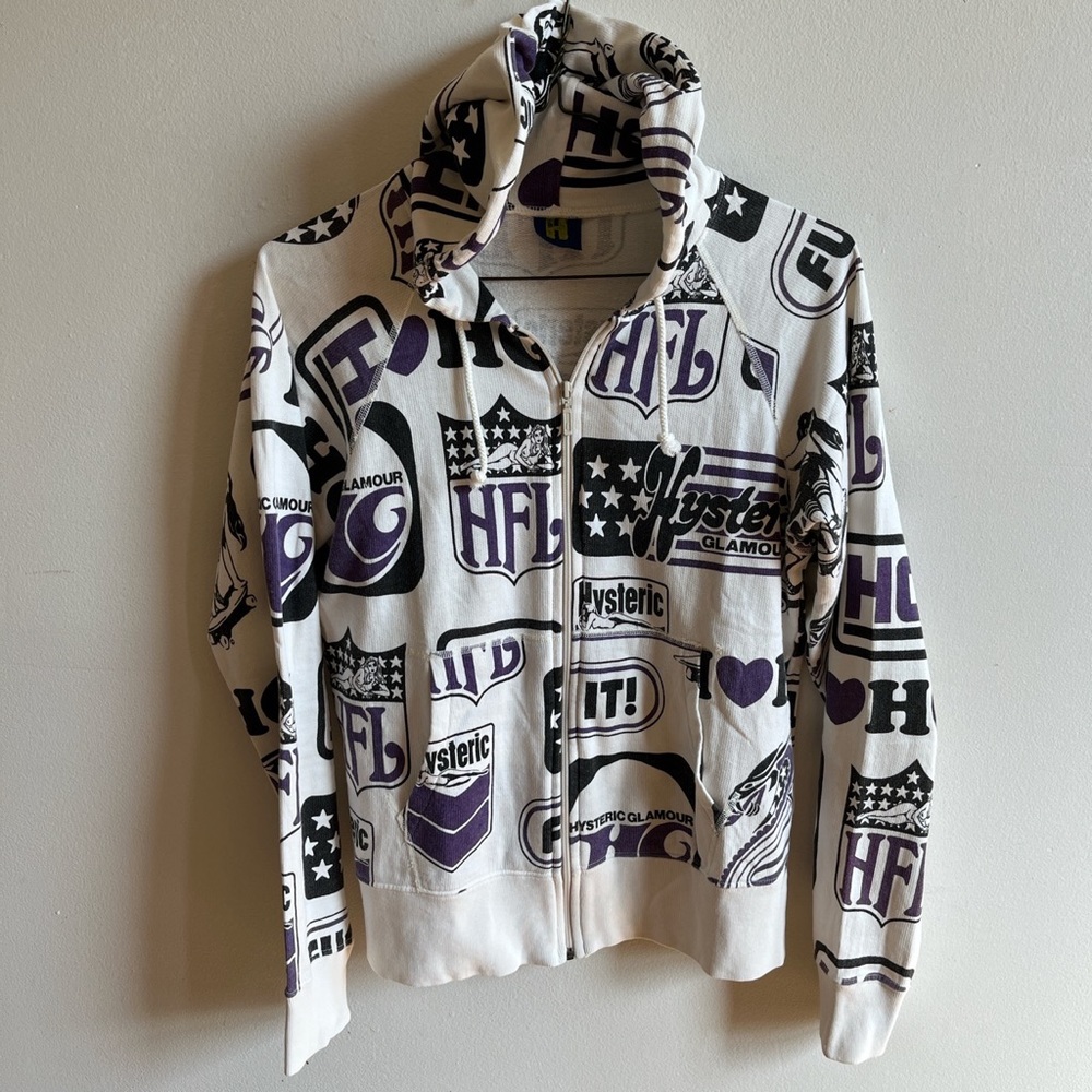 Hysteric Glamour White & Purple Graphic Hoodie